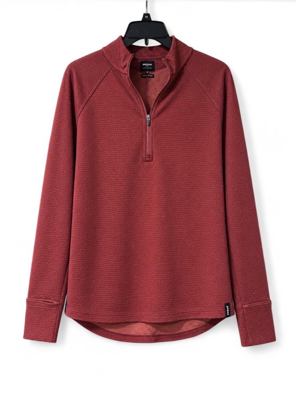prAna Women’s Brick Red Textured Quarter Zip Pullover Size M